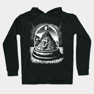 Machu Picchu in a snow globe art in linear style Hoodie